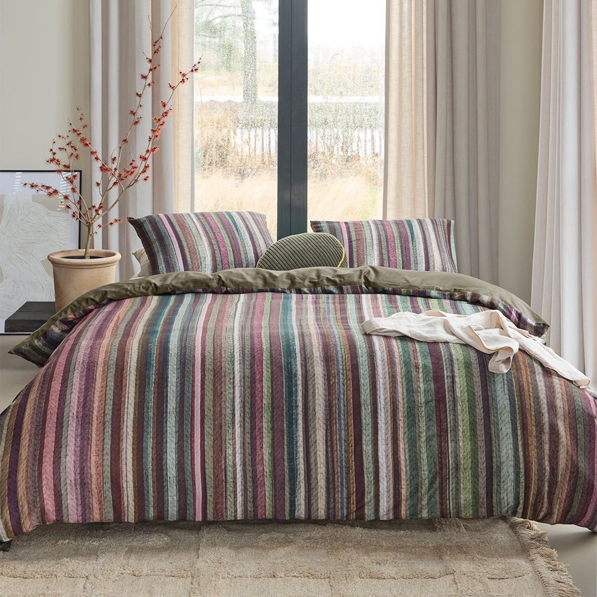 Bedding House Roman Striped Cotton Quilt Doona Duvet Cover Set King