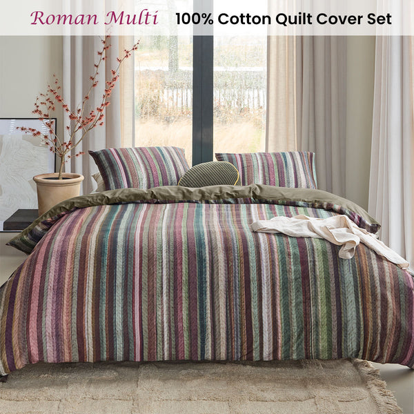 Bedding House Roman Striped Cotton Quilt Doona Duvet Cover Set Queen