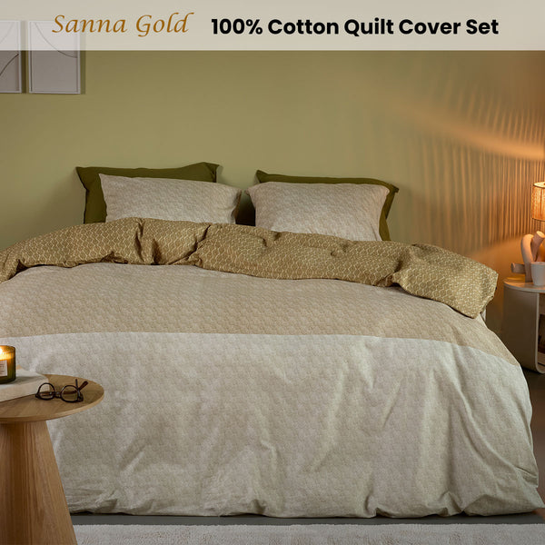 Bedding House Sanna Cotton Percale Quilt Doona Duvet Cover Gold Queen