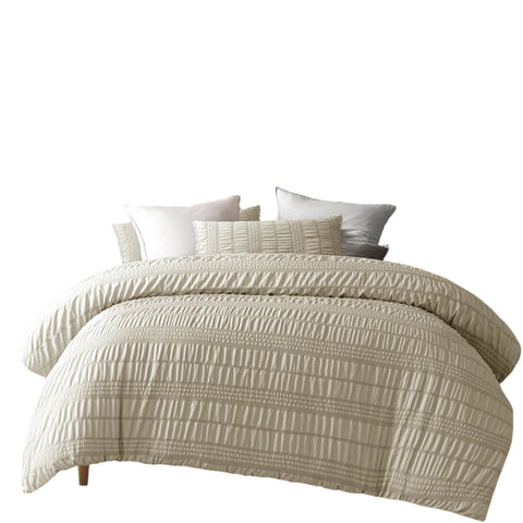 Accessorize Seersucker Polyester Quilt Doona Duvet Cover Natural Queen