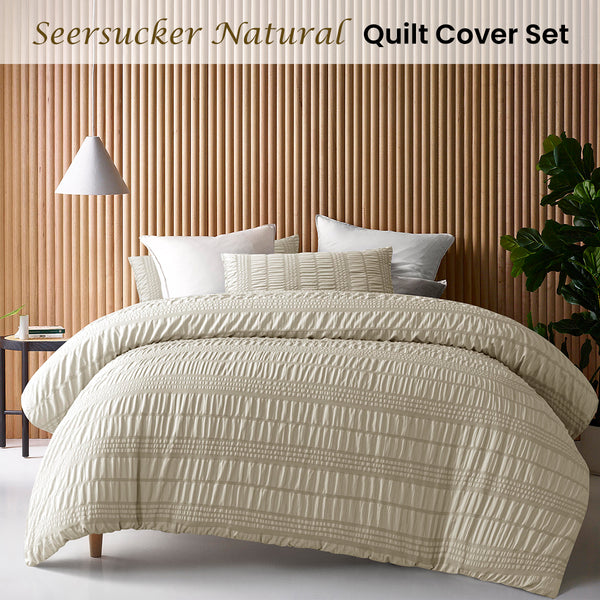 Accessorize Seersucker Polyester Quilt Doona Duvet Cover Natural Queen