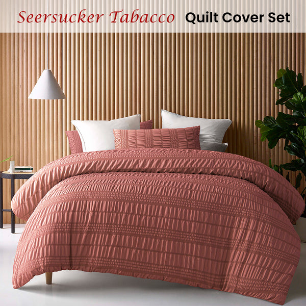 Accessorize Seersucker Polyester Quilt Doona Duvet Cover Tobacco Queen