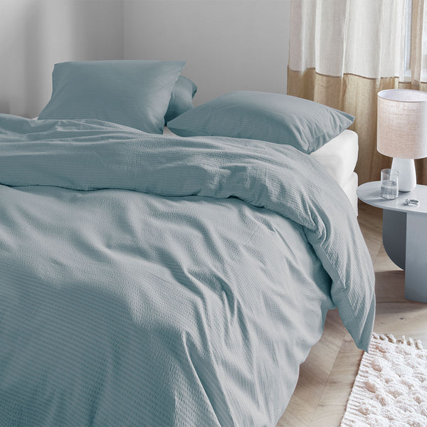 Bedding House Summer Seersucker Quilt Doona Duvet Cover Blue Grey Queen