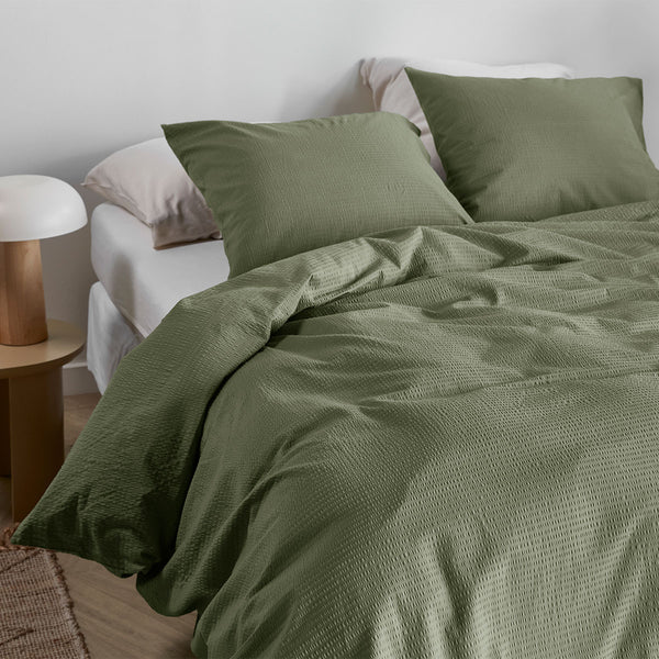 Bedding House Summer Seersucker Cotton Quilt Doona Duvet Cover Green King
