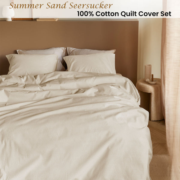 Bedding House Summer Seersucker Cotton Quilt Doona Duvet Cover Sand Queen