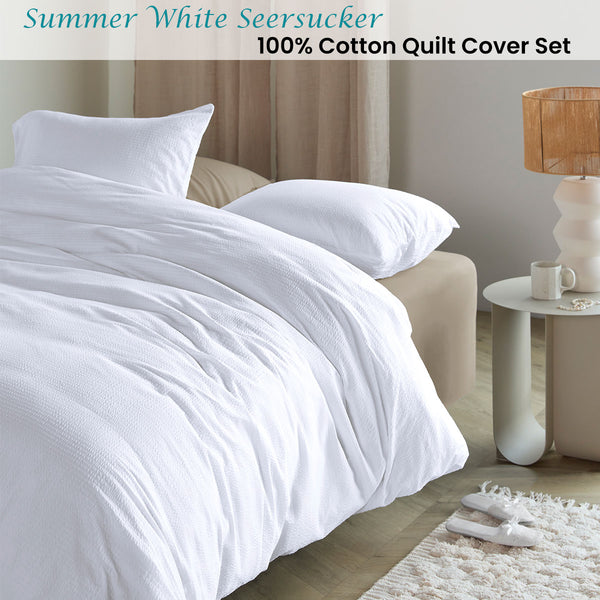 Bedding House Summer Seersucker Cotton Quilt Doona Duvet Cover White King