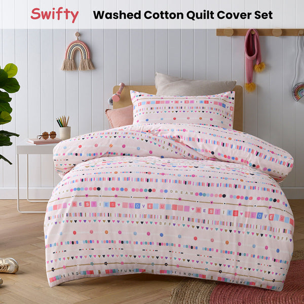 Happy Kids Swifty Geometric Cotton Quilt Doona Duvet Cover Pink Double