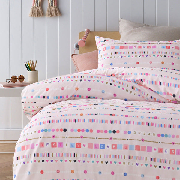 Happy Kids Swifty Geometric Cotton Quilt Doona Duvet Cover Pink Single
