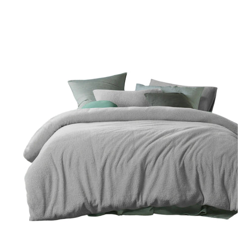 Accessorize Teddy Fleece Solid Colour Quilt Doona Duvet Cover Queen Grey