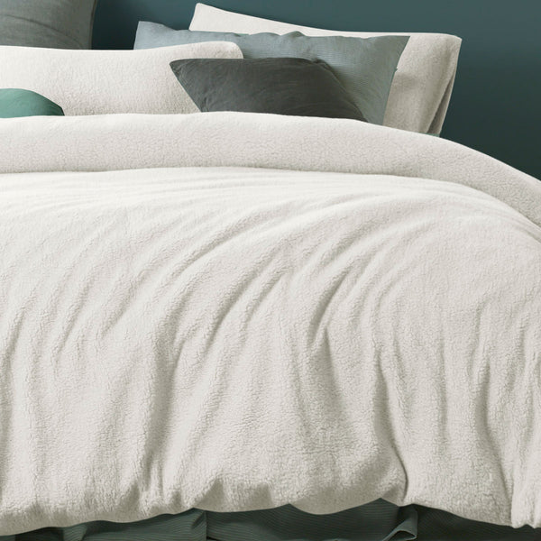 Accessorize Teddy Fleece Solid Colour Quilt Doona Duvet Cover Double White