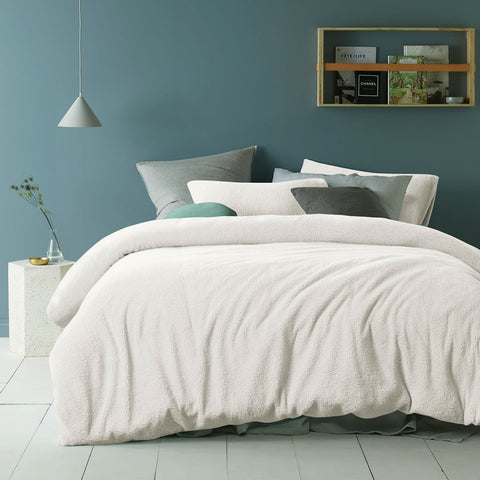 Accessorize Teddy Fleece Solid Colour Quilt Doona Duvet Cover Queen White