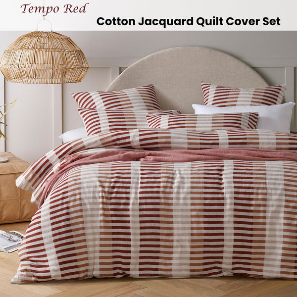 Vintage Design Homewares Tempo Stripe Jacquard Quilt Doona Duvet Red Queen