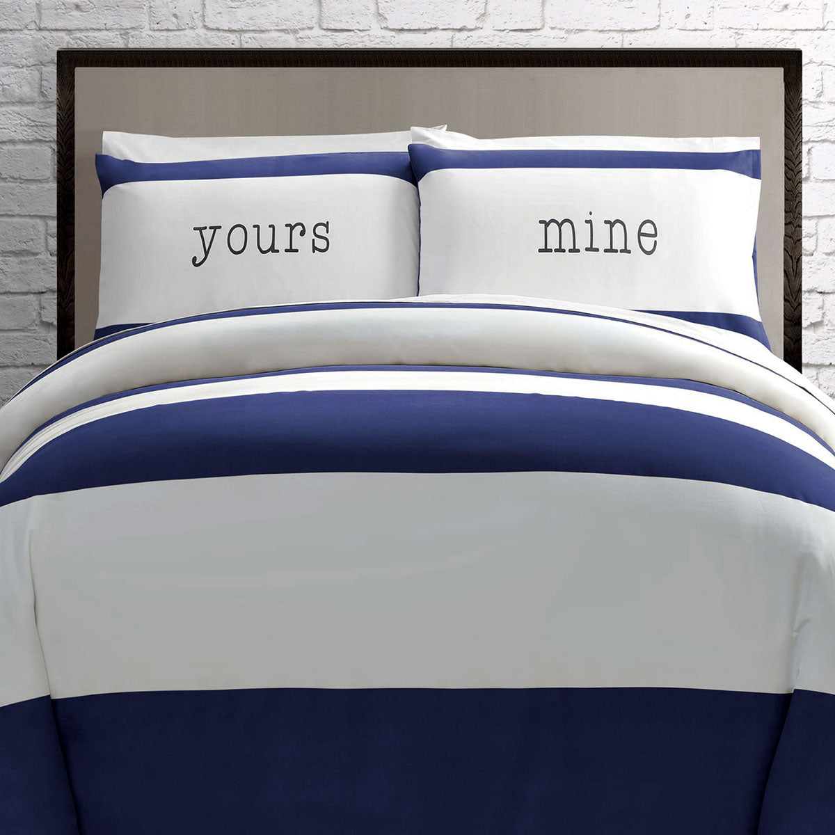 Big Sleep Yours Mine Navy Quilt Doona Duvet Cover Set Double
