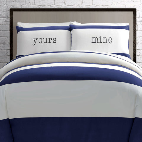 Big Sleep Yours Mine Navy Quilt Doona Duvet Cover Set Double