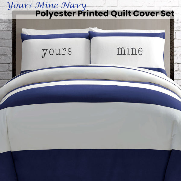 Big Sleep Yours Mine Navy Quilt Doona Duvet Cover Set Double