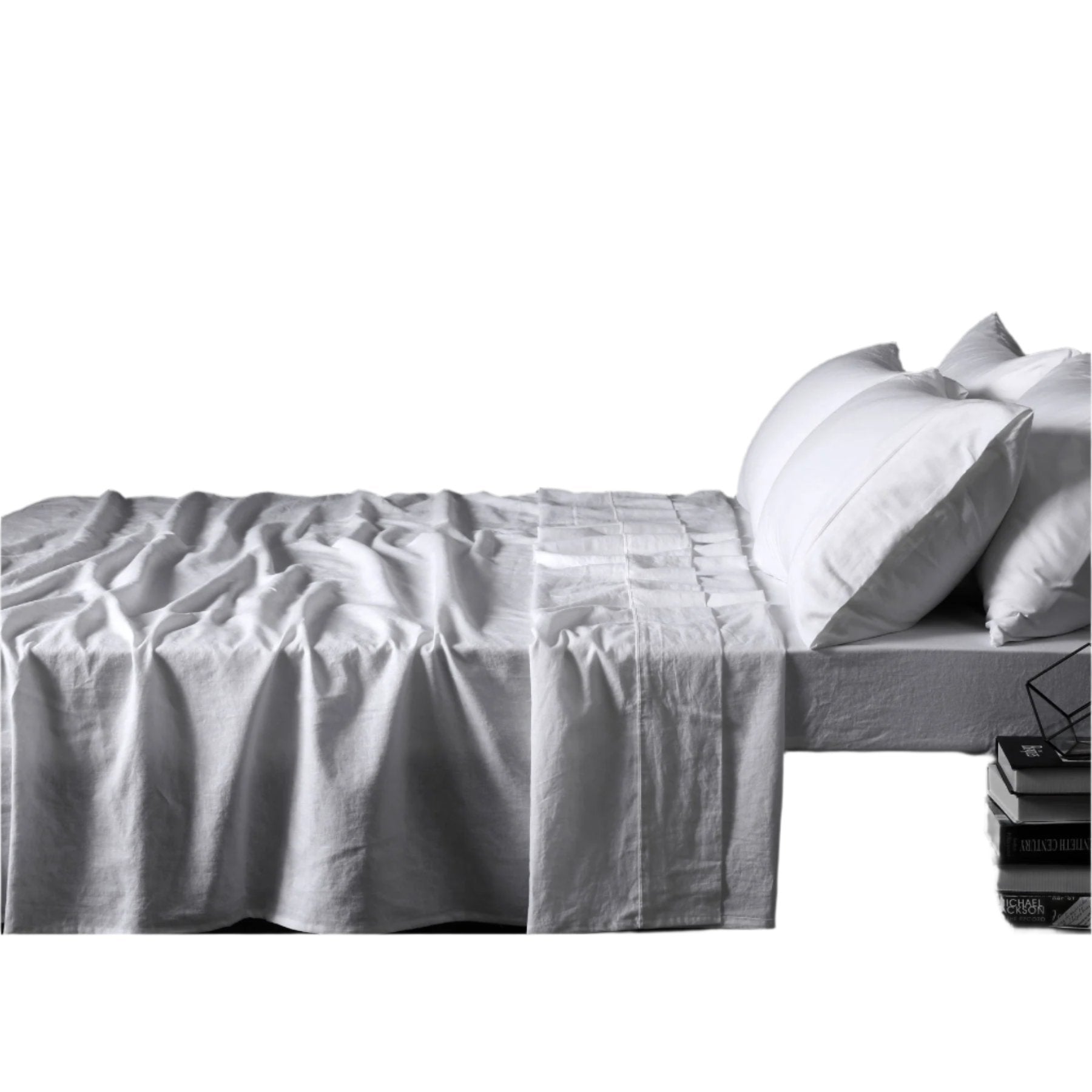 Vintage Design Homewares Linen Flat Fitted Sheet Set White Double