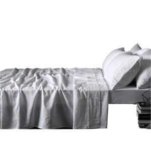 Vintage Design Homewares Linen Flat Fitted Sheet Set White Double