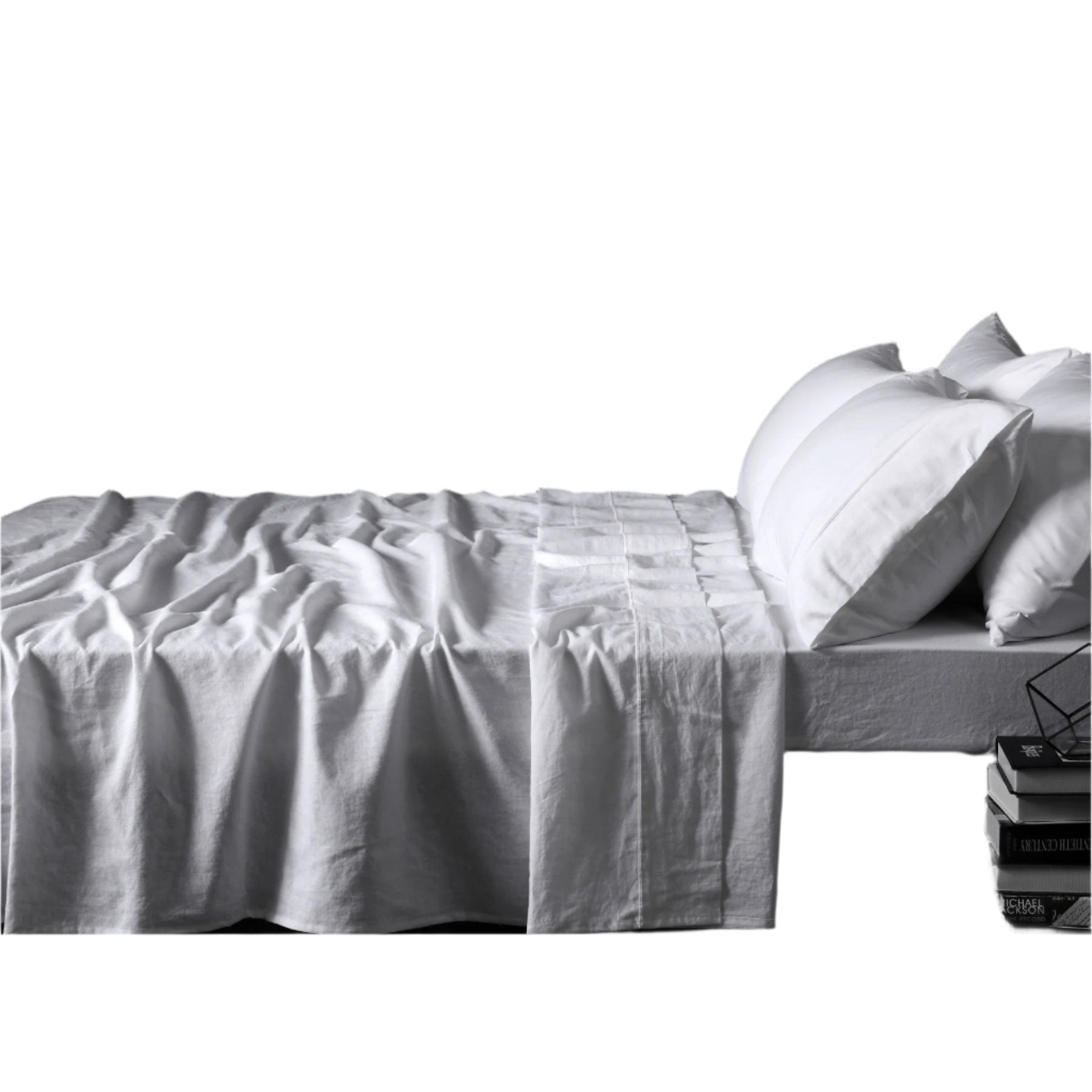 Vintage Design Homewares Linen Flat Fitted Sheet Set White King