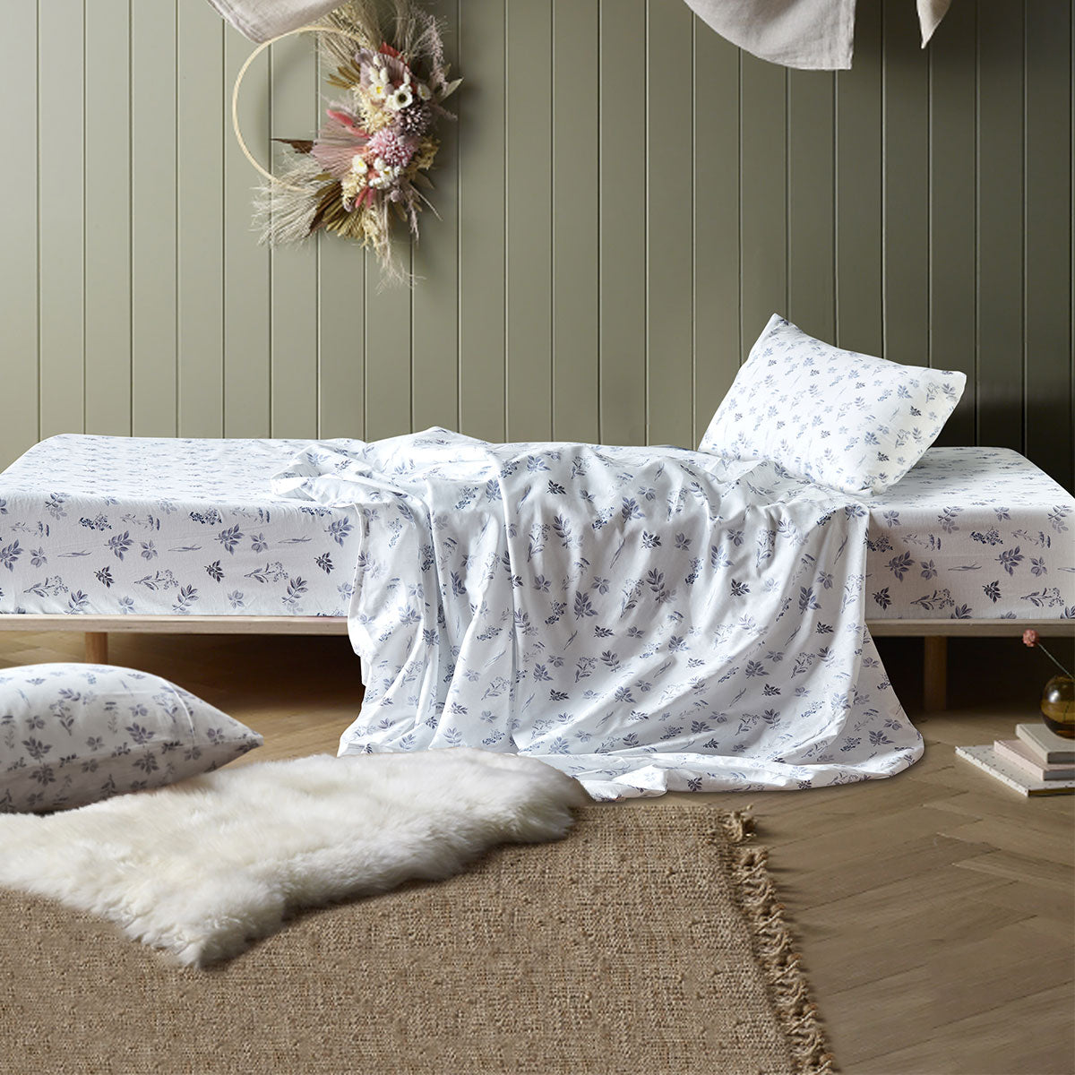 Happy Kids Woodland Animals Cotton Flat Fitted Sheet Set White Single