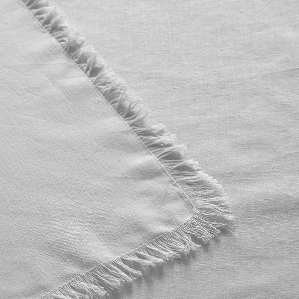 Vintage Design Homewares Gypsy White Fringed Linen Cotton Tablecloth 130 x 180cm