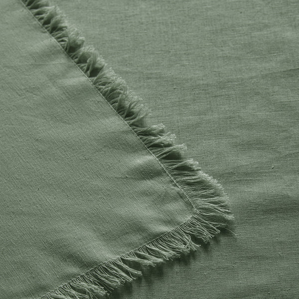 Vintage Design Homewares Gypsy Green Fringed Linen Cotton Tablecloth 150 x 300cm