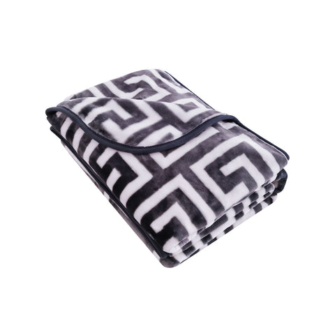 Bloomington Mink Polyester 800gsm Blanket Throw Rug Greek Key Charcoal Double