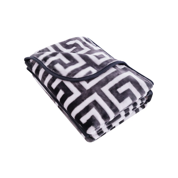 Bloomington Mink Polyester 800gsm Blanket Throw Rug Greek Key Charcoal King