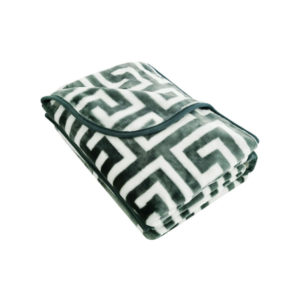 Bloomington Mink Polyester 800gsm Blanket Throw Rug Greek Key Green Queen
