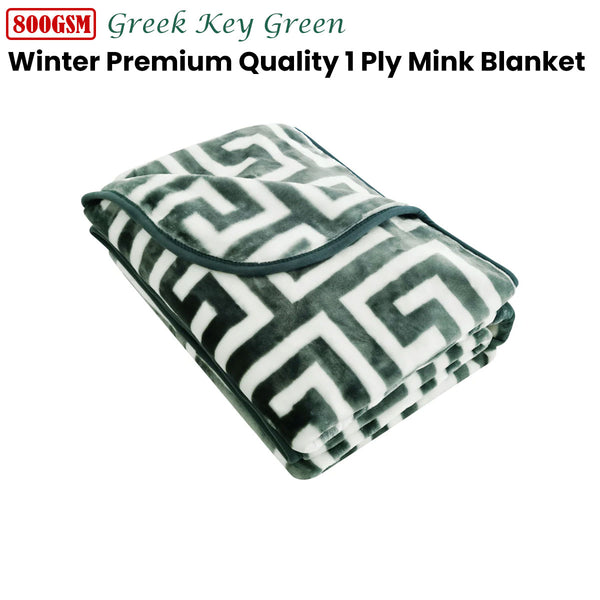 Bloomington Mink Polyester 800gsm Blanket Throw Rug Greek Key Green Queen