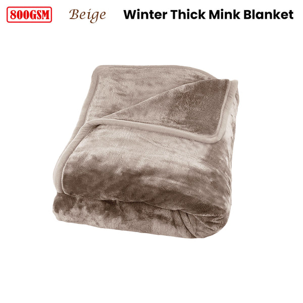 J Elliot Home 800GSM Luxury Winter Mink Blanket Throw Rug Beige Queen