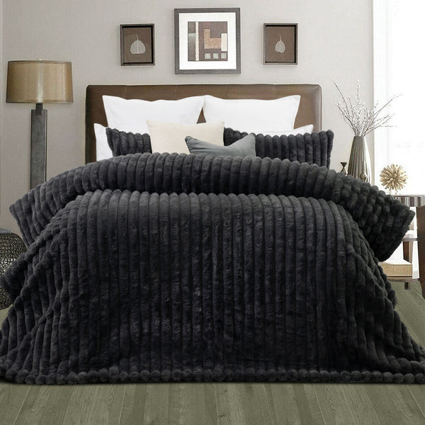 Jane Barrington Arna Channel Faux Rabbit Fur Comforter Bedspread Coverlet Queen