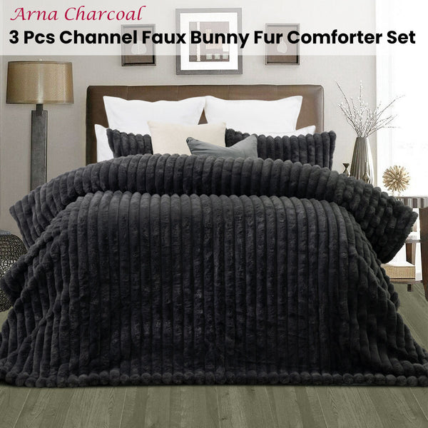 Jane Barrington Arna Channel Faux Rabbit Fur Comforter Bedspread Coverlet Queen