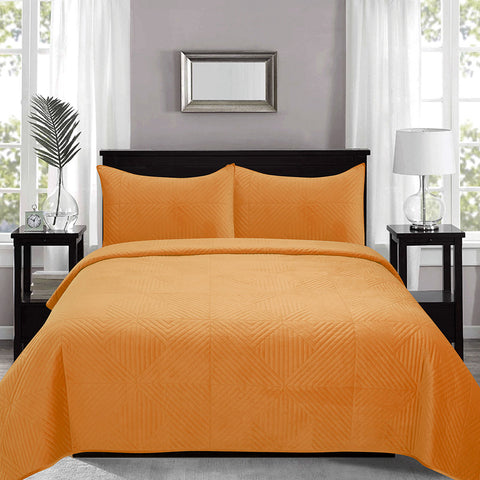 J Elliot Home Merida Velvet Quilted Bedspread Comforter Coverlet Mustard Queen / King