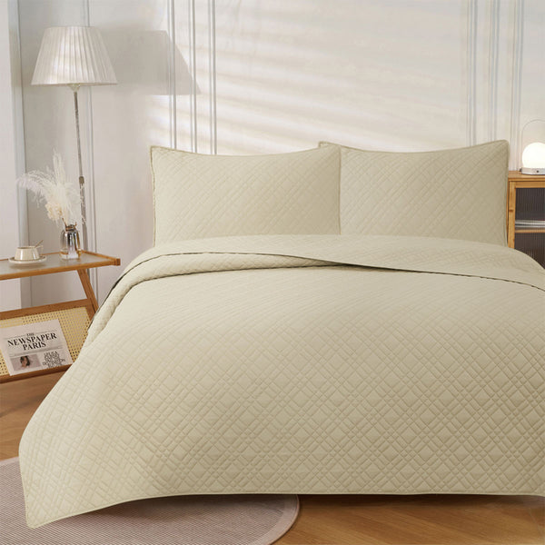 Jane Barrington Morris Quilted Reversible Coverlet Comforter Bedspread Beige Queen