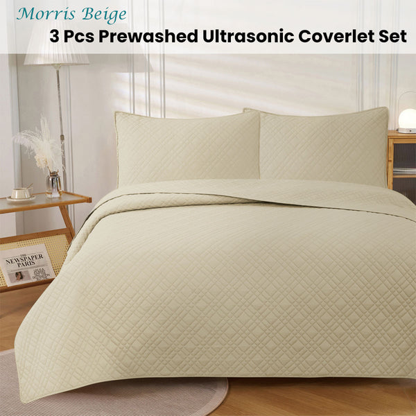 Jane Barrington Morris Quilted Reversible Coverlet Comforter Bedspread Beige Queen