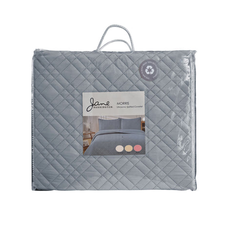 Jane Barrington Morris Quilted Reversible Coverlet Comforter Bedspread Grey King