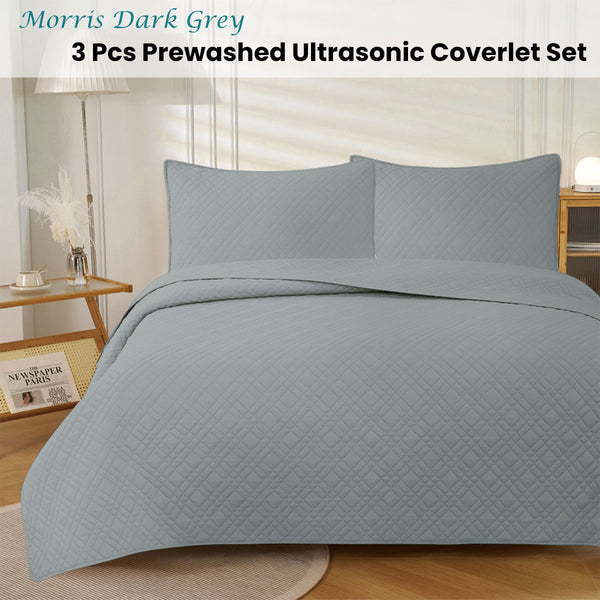 Jane Barrington Morris Quilted Reversible Coverlet Comforter Bedspread Grey Queen