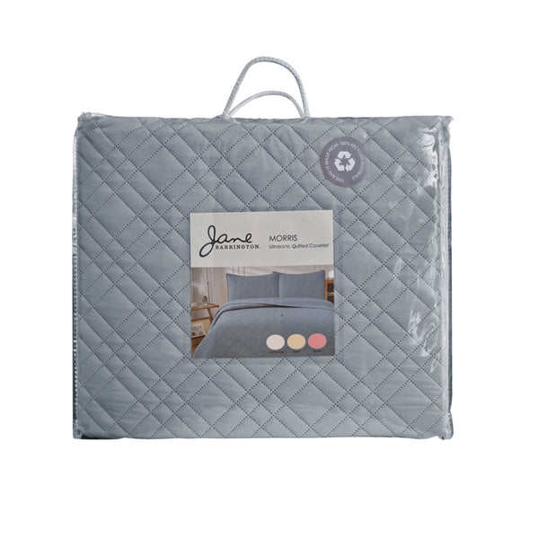 Jane Barrington Morris Quilted Reversible Coverlet Comforter Bedspread Grey Queen