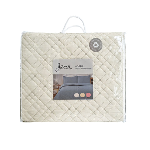 Jane Barrington Morris Quilted Reversible Coverlet Comforter Bedspread Cream Queen