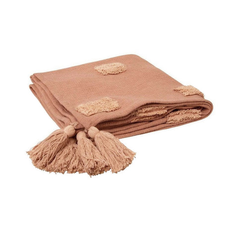 J Elliot Home Quinn Cotton Textured Throw Rug Blanket 130 x 160cm Clay Pink