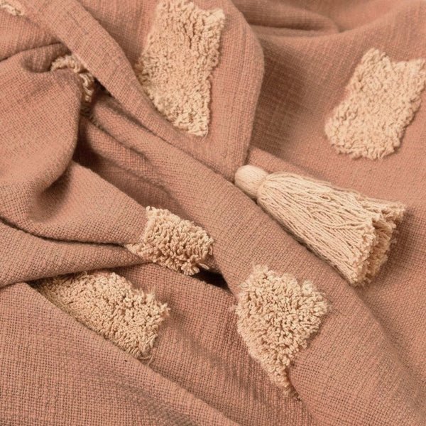 J Elliot Home Quinn Cotton Textured Throw Rug Blanket 130 x 160cm Clay Pink