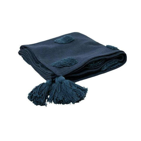 J Elliot Home Quinn Cotton Textured Throw Rug Blanket 130 x 160cm Indigo Majolica