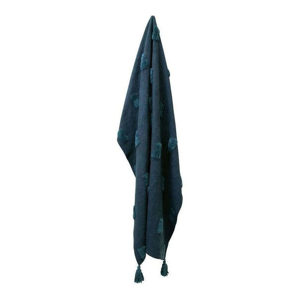 J Elliot Home Quinn Cotton Textured Throw Rug Blanket 130 x 160cm Indigo Majolica