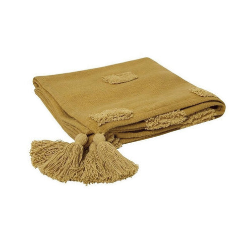 J Elliot Home Quinn Cotton Textured Throw Rug Blanket 130 x 160cm Ochre Jojoba