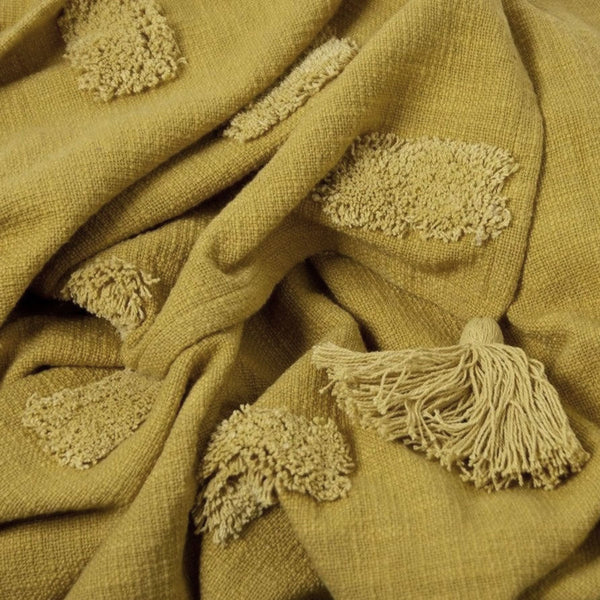 J Elliot Home Quinn Cotton Textured Throw Rug Blanket 130 x 160cm Ochre Jojoba
