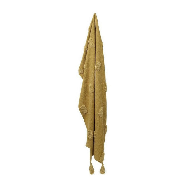 J Elliot Home Quinn Cotton Textured Throw Rug Blanket 130 x 160cm Ochre Jojoba