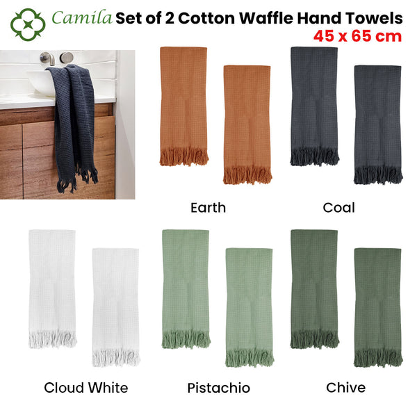 J Elliot Home 400GSM Camila Set of 2 Cotton Waffle Hand Towels 45 x 65cm Earth