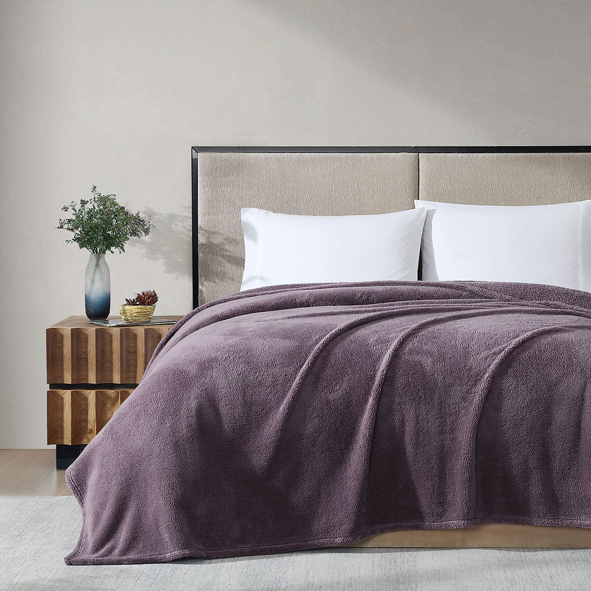 Ardor 260gsm Ultra Soft Teddy Fleece Blanket Throw Rug Queen Mauve Purple