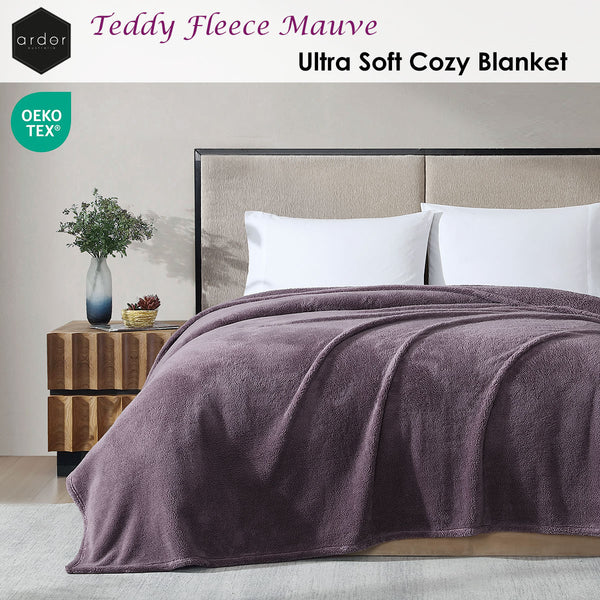Ardor 260gsm Ultra Soft Teddy Fleece Blanket Throw Rug Queen Mauve Purple