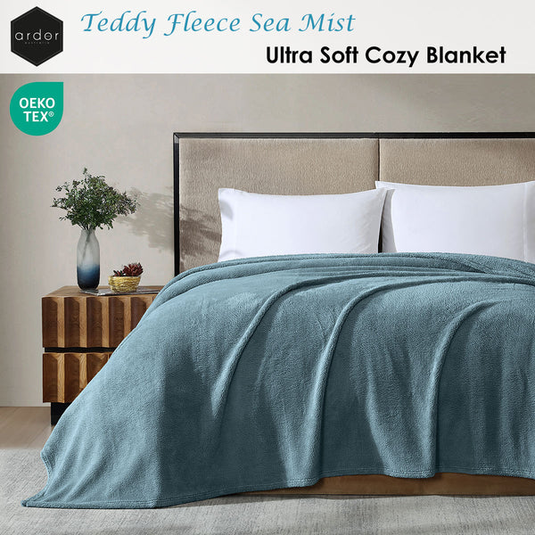 Ardor 260gsm Ultra Soft Teddy Fleece Blanket Throw Rug Queen Sea Mist